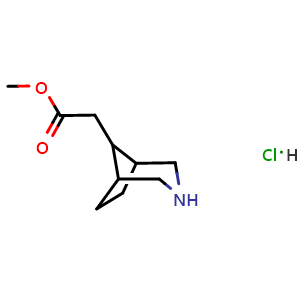 Chemical structure of methyl 2-(3-azabicyclo[3.2.1]octan-8-yl)acetate hydrochloride , CAS 2387595-51-7, AChemBlock T95210