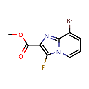 Chemical structure of methyl 8-bromo-3-fluoro-imidazo[1,2-a]pyridine-2-carboxylate , CAS 2411640-17-8, AChemBlock T95213