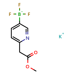 Chemical structure of potassium trifluoro-[6-(2-methoxy-2-oxo-ethyl)-3-pyridyl]boranuide , AChemBlock T95214