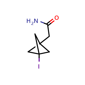 Chemical structure of 2-(3-iodo-1-bicyclo[1.1.1]pentanyl)acetamide , CAS 2242694-00-2, AChemBlock T95216