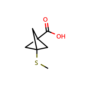 Chemical structure of 3-methylsulfanylbicyclo[1.1.1]pentane-1-carboxylic acid , CAS 2387598-76-5, AChemBlock T95217