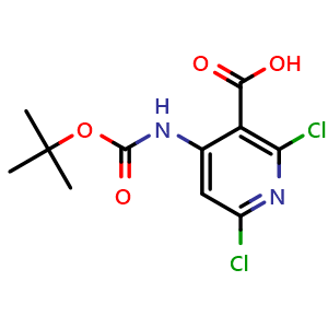 Chemical structure of 4-((tert-butoxycarbonyl)amino)-2,6-dichloronicotinic acid , CAS 929288-17-5, AChemBlock T95221
