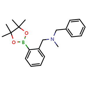 Chemical structure of N-(2-(4,4,5,5-tetramethyl-1,3,2-dioxaborolan-2-yl)benzyl)-N-methyl(phenyl)methanamine , CAS 2246396-24-5, AChemBlock T95222