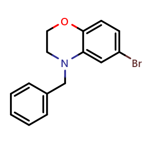 Chemical structure of 4-benzyl-6-bromo-3,4-dihydro-2H-benzo[b][1,4]oxazine , CAS 1148008-74-5, AChemBlock T95239