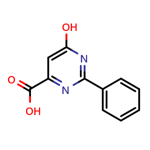 Chemical structure of 6-hydroxy-2-phenylpyrimidine-4-carboxylic acid , CAS 84659-98-3, AChemBlock T95254