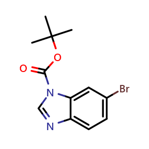 Chemical structure of tert-Butyl6-bromo-1H-benzimidazole-1-carboxylate , CAS 1006899-77-9, AChemBlock T95300