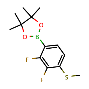 Chemical structure of 2-(2,3-difluoro-4-(methylthio)phenyl)-4,4,5,5-tetramethyl-1,3,2-dioxaborolane , AChemBlock T95306