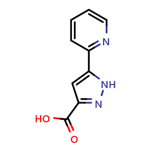 Chemical structure of 5-(Pyridin-2-yl)-1H-pyrazole-3-carboxylic acid , CAS 374064-02-5, AChemBlock T95319