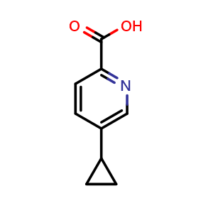 Chemical structure of 5-Cyclopropyl-2-pyridinecarboxylic acid , CAS 1174322-66-7, AChemBlock T95322