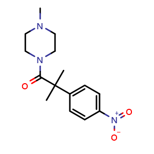 Chemical structure of 2-methyl-1-(4-methylpiperazin-1-yl)-2-(4-nitrophenyl)propan-1-one , CAS 1432130-38-5, AChemBlock T95326