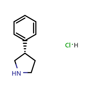 Chemical structure of (S)-3-Phenylpyrrolidine hydrochloride , CAS 1094670-20-8, AChemBlock T95330