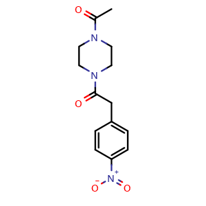 Chemical structure of 1-(4-acetylpiperazin-1-yl)-2-(4-nitrophenyl)ethan-1-one , CAS 1090361-16-2, AChemBlock T95352