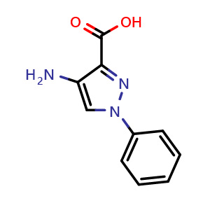Chemical structure of 4-Amino-1-phenyl-1H-pyrazole-3-carboxylic acid , CAS 64299-26-9, AChemBlock T95369