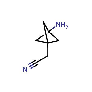 Chemical structure of 2-(3-amino-1-bicyclo[1.1.1]pentanyl)acetonitrile , CAS 2304004-71-3, AChemBlock T95391