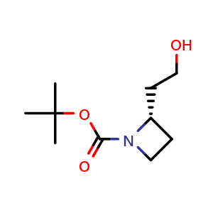 Chemical structure of tert-butyl (2S)-2-(2-hydroxyethyl)azetidine-1-carboxylate , CAS 228868-29-9, AChemBlock T95398