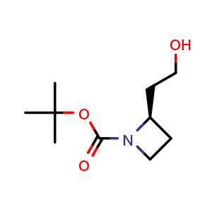 Chemical structure of tert-butyl (2R)-2-(2-hydroxyethyl)azetidine-1-carboxylate , CAS 1056166-09-6, AChemBlock T95399