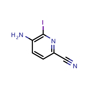 Chemical structure of 5-amino-6-iodo-pyridine-2-carbonitrile , CAS 1150542-25-8, AChemBlock T95432