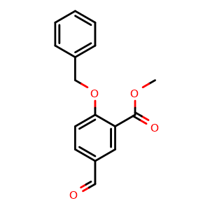 Chemical structure of methyl 5-formyl-2-phenylmethoxybenzoate , CAS 255734-73-7, AChemBlock T95474