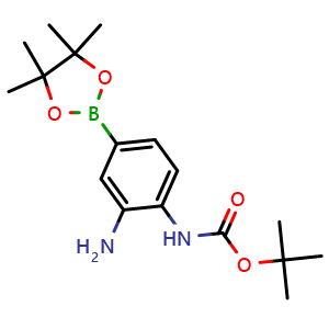 Chemical structure of tert-butyl 2-amino-4-(4,4,5,5-tetramethyl-1,3,2-dioxaborolan-2-yl)phenylcarbamate , CAS 1257247-10-1, AChemBlock T95493