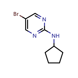 Chemical structure of 5-bromo-N-cyclopentylpyrimidin-2-amine , CAS 1207293-60-4, AChemBlock T95495