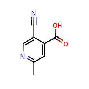 Chemical structure of 5-cyano-2-methylpyridine-4-carboxylic acid , CAS 859970-50-6, AChemBlock T95541