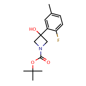 Chemical structure of tert-butyl 3-(2-fluoro-5-methylphenyl)-3-hydroxyazetidine-1-carboxylate , CAS 1493550-86-9, AChemBlock T95543