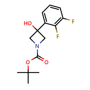 Chemical structure of tert-butyl 3-(2,3-difluorophenyl)-3-hydroxyazetidine-1-carboxylate , CAS 1227617-37-9, AChemBlock T95544