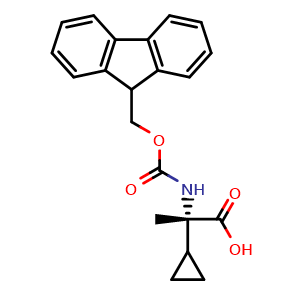 Chemical structure of (S)-2-((((9H-fluoren-9-yl)methoxy)carbonyl)amino)-2-cyclopropylpropanoic acid , CAS 1926163-87-2, AChemBlock T95563