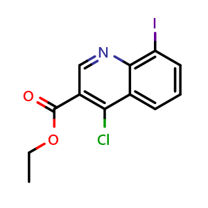 Chemical structure of ethyl 4-chloro-8-iodoquinoline-3-carboxylate , CAS 193975-33-6, AChemBlock T95586