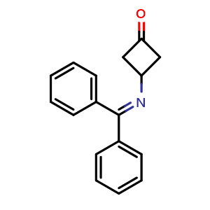 Chemical structure of 3-(benzhydrylideneamino)cyclobutanone , CAS 2411635-63-5, AChemBlock T95610