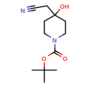 Chemical structure of tert-butyl 4-(cyanomethyl)-4-hydroxy-piperidine-1-carboxylate , CAS 774609-73-3, AChemBlock T95624