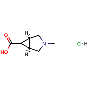 Chemical structure of (1S,5R)-3-methyl-3-azabicyclo[3.1.0]hexane-6-carboxylic acid hydrochloride , CAS 2170489-24-2, AChemBlock T95639