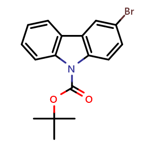 Chemical structure of tert-butyl 3-bromo-9H-carbazole-9-carboxylate , CAS 1257248-29-5, AChemBlock T95675