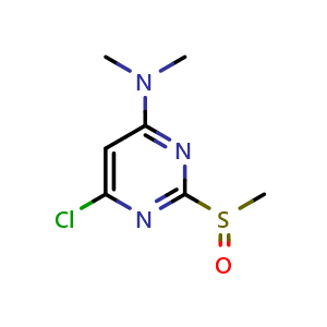 Chemical structure of 6-chloro-N,N-dimethyl-2-(methylsulfinyl)pyrimidin-4-amine , CAS 1353945-21-7, AChemBlock T95683