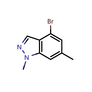 Chemical structure of 4-Bromo-1,6-dimethyl-1H-indazole , CAS 1159511-78-0, AChemBlock T95691