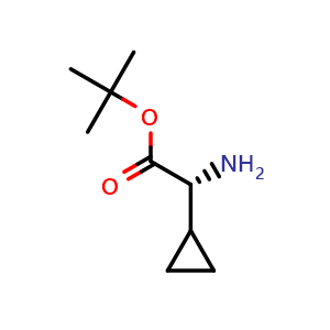 Chemical structure of (R)-a-Amino-cyclopropaneacetic acid tert-butyl ester , CAS 1821828-61-8, AChemBlock T95699