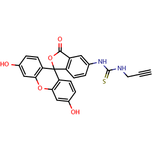 Chemical structure of 1-(Prop-2-yn-1-yl)3-(fluorescein-5-yl)thiourea , CAS 944721-38-4, AChemBlock T95719