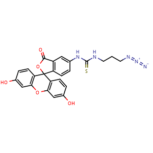 Chemical structure of 1-(3-Azidopropyl)-3-(fluorescein-5-yl)thiourea , CAS 908007-15-8, AChemBlock T95721