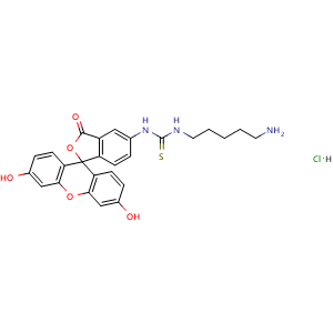 Chemical structure of 1-(5-Aminopentyl)-3-(fluorescein-5-yl)thiourea hydrochloride , CAS 87328-05-0, AChemBlock T95723