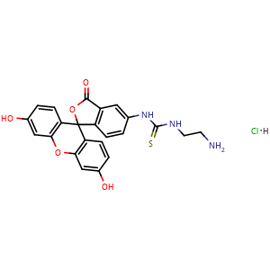 Chemical structure of 1-(2-Aminoethyl)-3-(fluorescein-5-yl)thiourea hydrochloride , CAS 73853-02-8, AChemBlock T95725