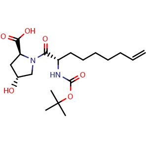 Chemical structure of (4R)-1-[(S)-2-(Boc-amino)non-8-enoyl]-4-hydroxy-L-proline , CAS 552335-47-4, AChemBlock T95728