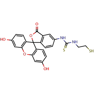 Chemical structure of 1-(2-Mercaptoethyl)-3-(fluorescein-5-yl)thiourea , CAS 111647-39-3, AChemBlock T95735