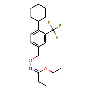 Chemical structure of (Z)-(ethyl N-{[4-cyclohexyl-3-(trifluoromethyl)phenyl]methoxy}ethanecarboximidate) , CAS 1418144-65-6, AChemBlock T95777