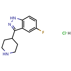 Chemical structure of 5-fluoro-3-(piperidin-4-yl)-1H-indazole hydrochloride , CAS 1228631-51-3, AChemBlock T95787