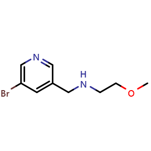 Chemical structure of N-((5-Bromopyridin-3-yl)methyl)-2-methoxyethanamine , CAS 1246034-49-0, AChemBlock T95800