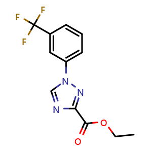 Chemical structure of ethyl 1-(3-(trifluoromethyl)phenyl)-1H-1,2,4-triazole-3-carboxylate , CAS 1245643-77-9, AChemBlock T95802