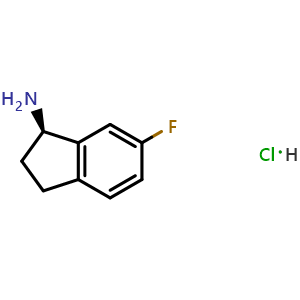 Chemical structure of (R)-6-fluoro-indan-1-ylamine hydrochloride , CAS 731859-02-2, AChemBlock T95814