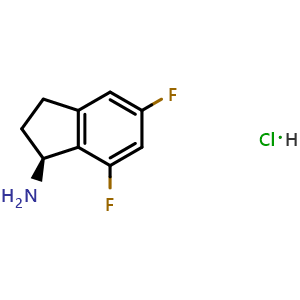 Chemical structure of (1S)-5,7-difluoro-2,3-dihydro-1h-inden-1-amine hydrochloride , CAS 2197054-96-7, AChemBlock T95824