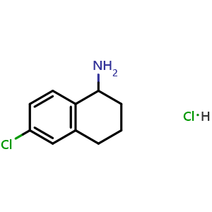 Chemical structure of 6-chloro-1,2,3,4-tetra hydronaphthalen-1-amine hydrochloride , CAS 2055841-65-9, AChemBlock T95831