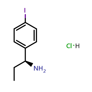 Chemical structure of (1S)-1-(4-iodophenyl)propan-1-amine hydrochloride , CAS 2411590-89-9, AChemBlock T95873